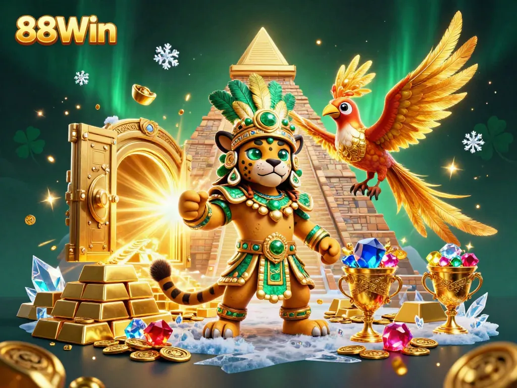 Engage with the thrill of winning at 88Win's vibrant casino, featuring a Mayan priest amid treasure.