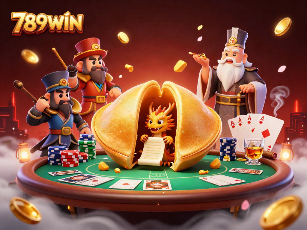 Experience thrilling gameplay at 789WIN with a vibrant casino-themed illustration featuring poker elements.