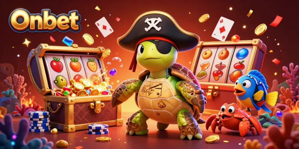 Experience exciting wins with Onbet's vibrant underwater casino scene featuring dynamic slot symbols and treasure.