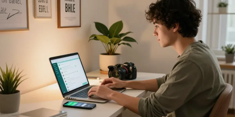 Engaging workspace showcasing WhatsApp下載 with a modern home office setting.