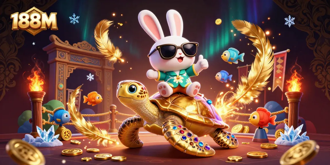 Experience the excitement of 188M with a lucky rabbit and golden sea turtle in a vibrant gaming scene.