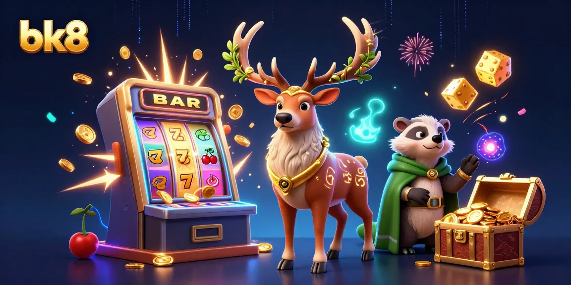 Experience thrill with bk8 as a druid and wise badger rejoice in a jackpot-filled casino scene.