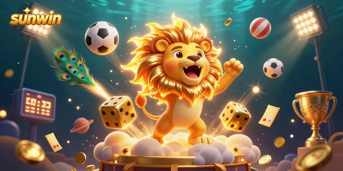 Experience thrilling gameplay with sunwin as the sun lion roars triumphantly amidst dynamic sports elements.